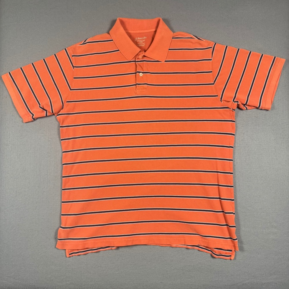St. John's Bay XLT Orange Striped Super Pique Polo Shirt Short Sleeve Cotton